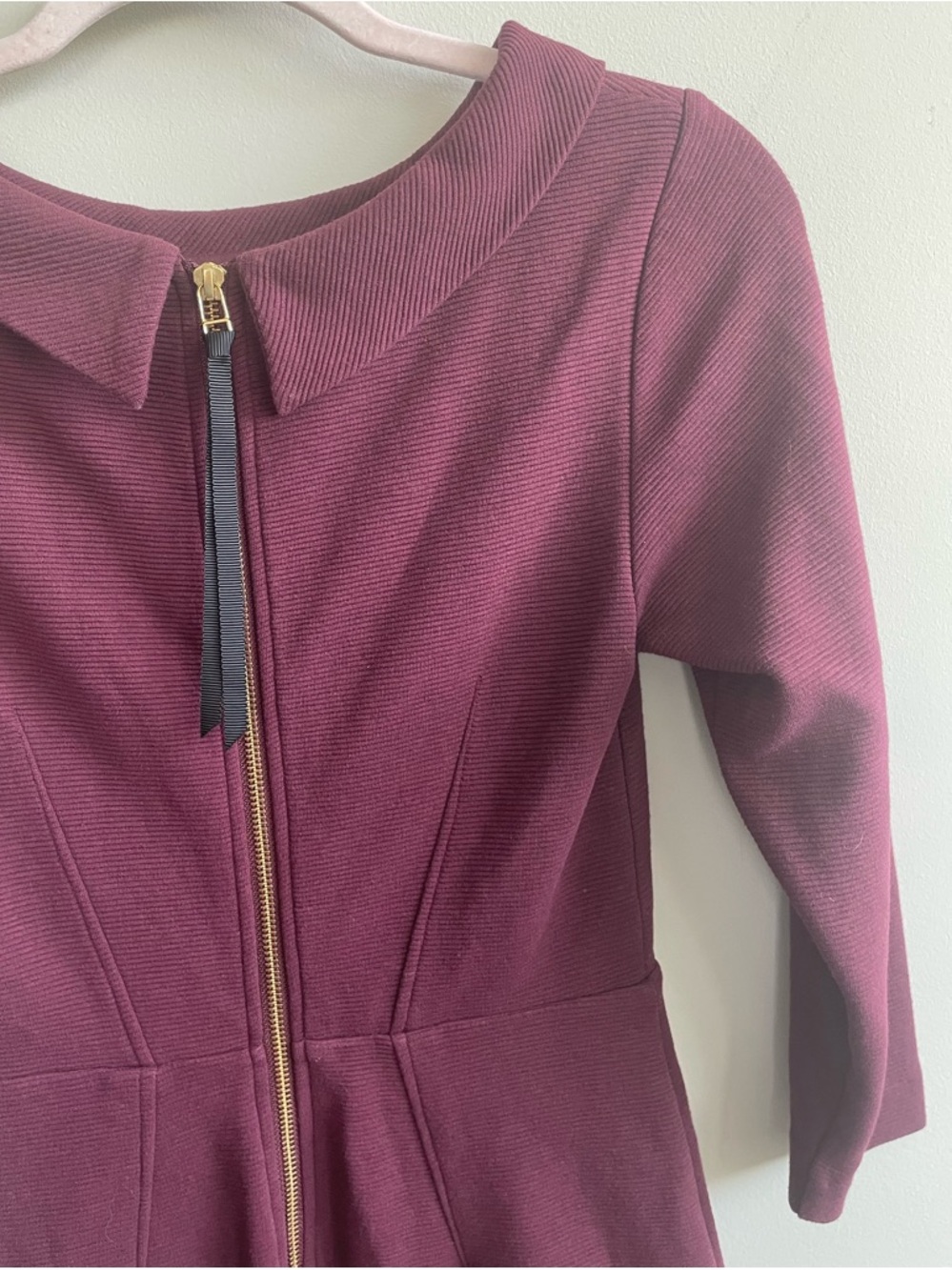 Boden Marisa Ottoman Burgundy Sheath Midi Dress 3/4 Sleeve Retro Inspired Collar - Picture 8 of 10